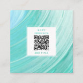 ヴィンテージ色彩の鮮やかティール（緑がかった色）抽象芸術QRコードSNS スクエア名刺 (正面)