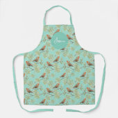 ヴィンテージ色彩の鮮やかロビン鳥模様 エプロン (正面)