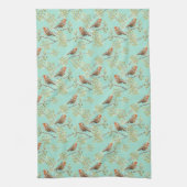 ヴィンテージ色彩の鮮やかロビン鳥模様 キッチンタオル (縦)