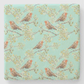 ヴィンテージ色彩の鮮やかロビン鳥模様 ストーンコースター (正面)