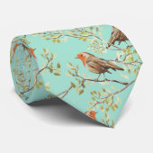 ヴィンテージ色彩の鮮やかロビン鳥模様 ネクタイ (ロール)