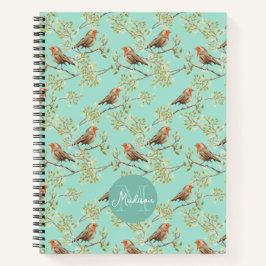 ヴィンテージ色彩の鮮やかロビン鳥模様 ノートブック