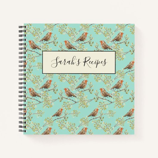 ヴィンテージ色彩の鮮やかロビン鳥模様 ノートブック (正面)