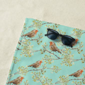 ヴィンテージ色彩の鮮やかロビン鳥模様 ビーチタオル (インサイチュ)