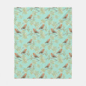 ヴィンテージ色彩の鮮やかロビン鳥模様 フリースブランケット (正面)