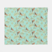 ヴィンテージ色彩の鮮やかロビン鳥模様 フリースブランケット (正面(横))