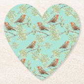 ヴィンテージ色彩の鮮やかロビン鳥模様 ペーパーコースター (正面)