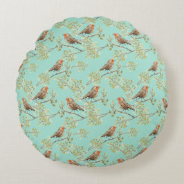 ヴィンテージ色彩の鮮やかロビン鳥模様 ラウンドクッション