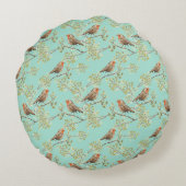 ヴィンテージ色彩の鮮やかロビン鳥模様 ラウンドクッション (裏面)