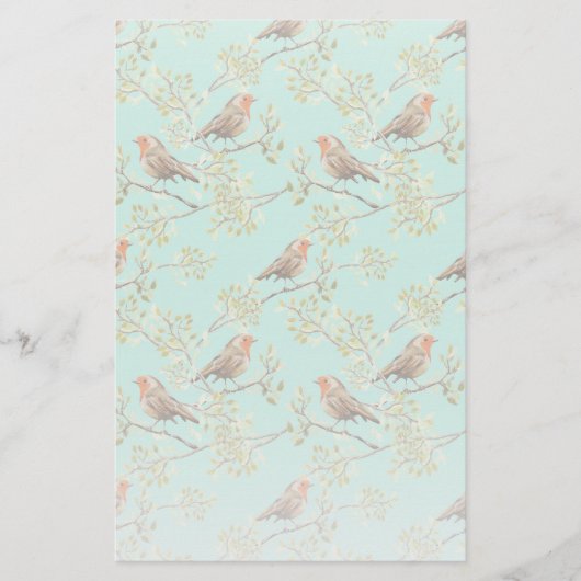 ヴィンテージ色彩の鮮やかロビン鳥模様 便箋 (正面)