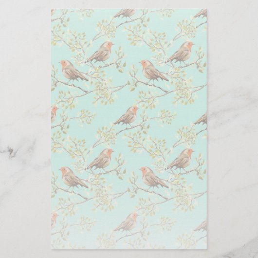 ヴィンテージ色彩の鮮やかロビン鳥模様 便箋 (裏面)