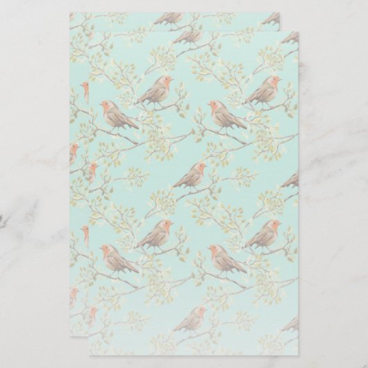 ヴィンテージ色彩の鮮やかロビン鳥模様 便箋 (正面/裏面)