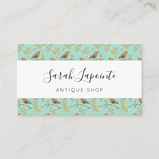 ヴィンテージ色彩の鮮やかロビン鳥模様 名刺 (正面)