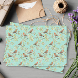 ヴィンテージ色彩の鮮やかロビン鳥模様 薄葉紙