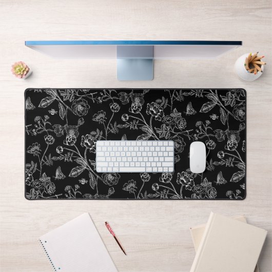 ヴィンテージ色鮮やかな白い花柄 デスクマット (オフィス1)