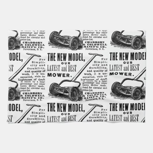 ヴィンテージ芝刈りソフト広告 キッチンタオル (横)