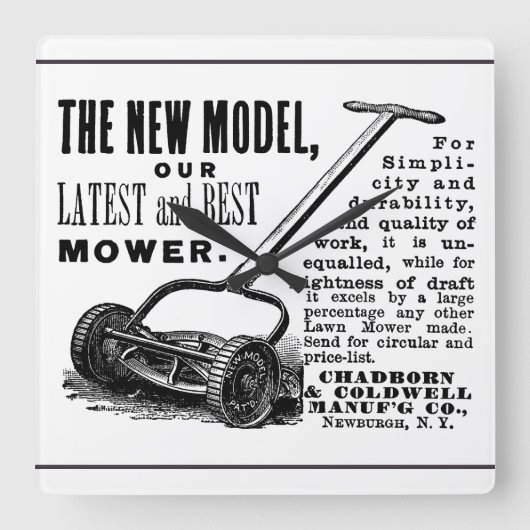 ヴィンテージ芝刈りソフト広告 スクエア壁時計 (正面)