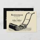 ヴィンテージ芝刈り機リタイアメントパーティの招待状 招待状 (正面/裏面)