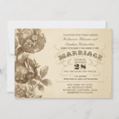 ヴィンテージ花とタイポグラフィ結婚式招待状 招待状 (正面)