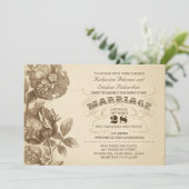 ヴィンテージ花とタイポグラフィ結婚式招待状 招待状 (スタンド正面)