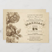 ヴィンテージ花とタイポグラフィ結婚式招待状 招待状 (正面/裏面)
