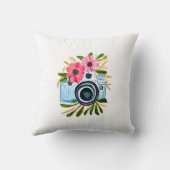 ヴィンテージ花とレトロカメラパーソナライズされた クッション (裏面)