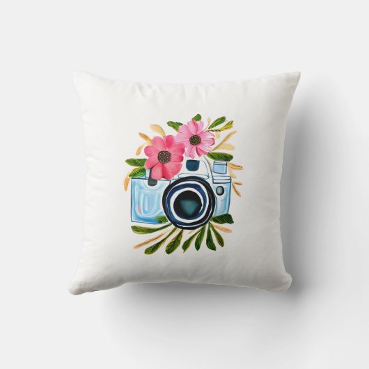 ヴィンテージ花とレトロカメラパーソナライズされた クッション (裏面)