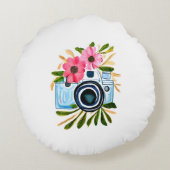 ヴィンテージ花とレトロカメラパーソナライズされた ラウンドクッション (裏面)