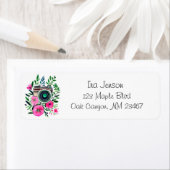 ヴィンテージ花とレトロカメラパーソナライズされた ラベル (インサイチュ)