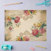ヴィンテージ花とレースデクページティッシュペーパー 薄葉紙 (クラフト)