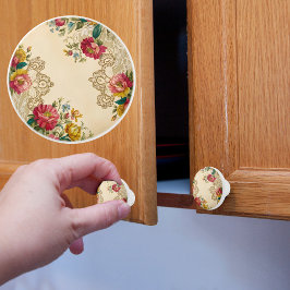 ヴィンテージ花とレース セラミックノブ