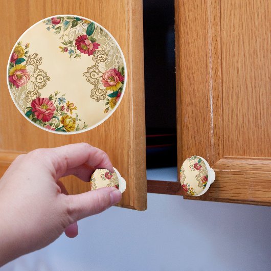 ヴィンテージ花とレース セラミックノブ