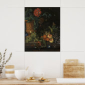 ヴィンテージ花と果物の入ったテラコッタの花瓶 ポスター (キッチン)