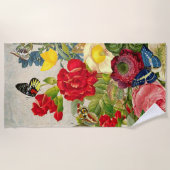 ヴィンテージ花と蝶 ビーチタオル (正面)