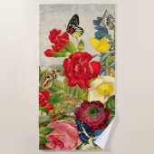 ヴィンテージ花と蝶 ビーチタオル (正面)