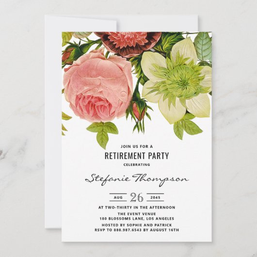 ヴィンテージ花の植物性退職パーティー 招待状 (正面)