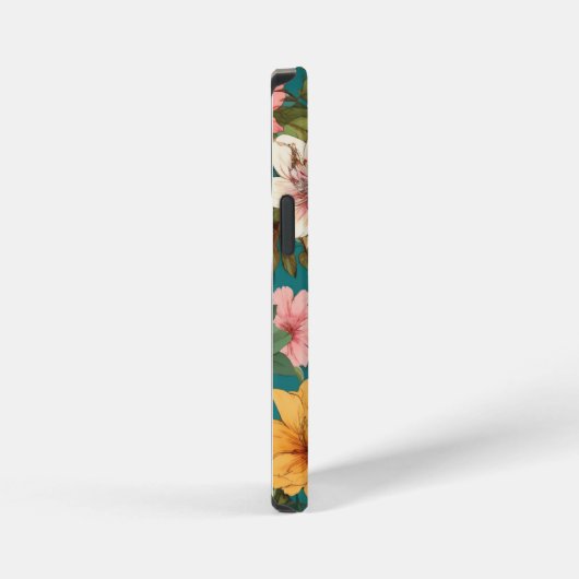 ヴィンテージ花の模様の鳥の植物性モノグラム iPhoneケース (右側面)