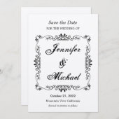 ヴィンテージ花の模様日付を保存結婚する セーブザデート (正面/裏面)