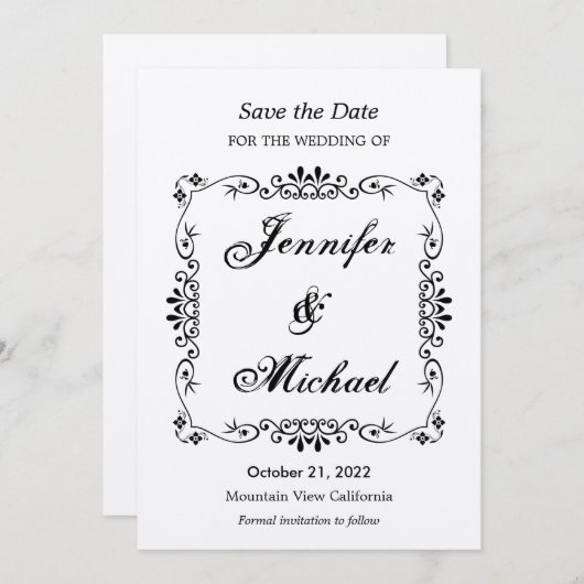 ヴィンテージ花の模様日付を保存結婚する セーブザデート (正面/裏面)