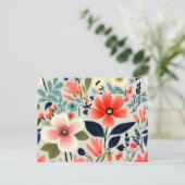 ヴィンテージ花の色はっきりした柄 ポストカード (スタンド正面)