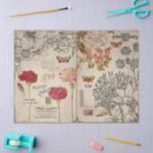 ヴィンテージ花の蛾とエフェメラのデコパージュ 薄葉紙 (クラフト)