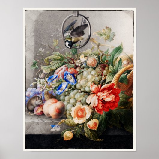 ヴィンテージ花イラストレーション ポスター (正面)