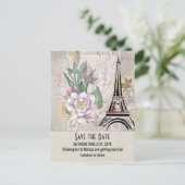 ヴィンテージ花エッフェルタワー日付を保存 ポストカード (スタンド正面)