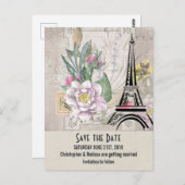 ヴィンテージ花エッフェルタワー日付を保存 ポストカード (正面/裏面)