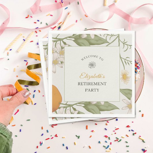 ヴィンテージ花エレガント付き退職パーティー スタンダードカクテルナプキン