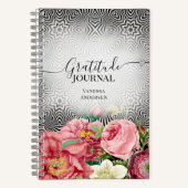 ヴィンテージ花オンブラック&ホワイト感謝ジャーナル ノートブック (正面)