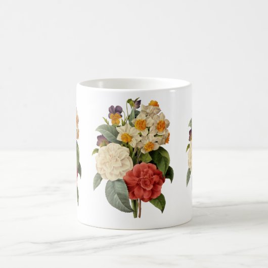 ヴィンテージ花カネリアと水仙レドゥート コーヒーマグカップ (中央)