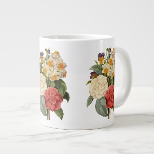 ヴィンテージ花カネリアと水仙レドゥート ジャンボコーヒーマグカップ (正面右)