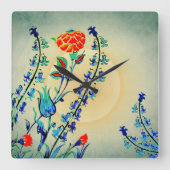 ヴィンテージ花カーネーションチューリップ スクエア壁時計 (正面)