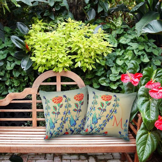 ヴィンテージ花カーネーションモノグラムのチューリップ アウトドアクッション